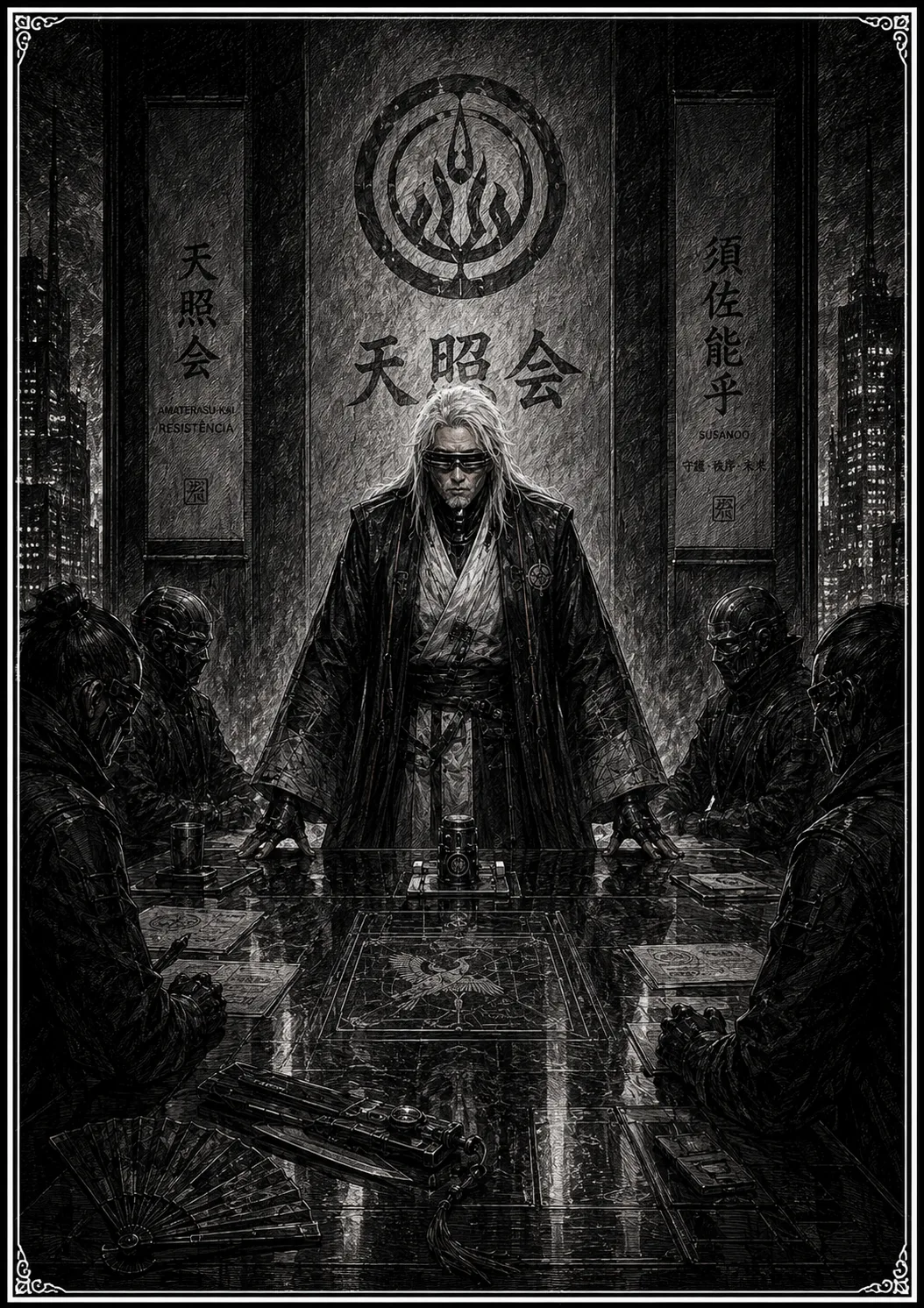 Izanagi conduzindo uma reunião da resistência Amaterasu