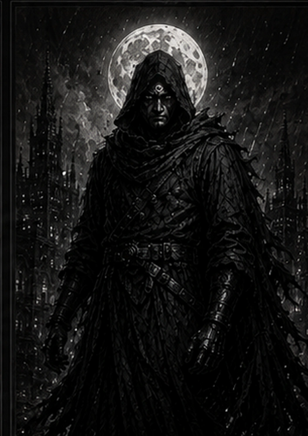 Vincent Williams encapuzado, com a marca do Dark Old Sun na testa